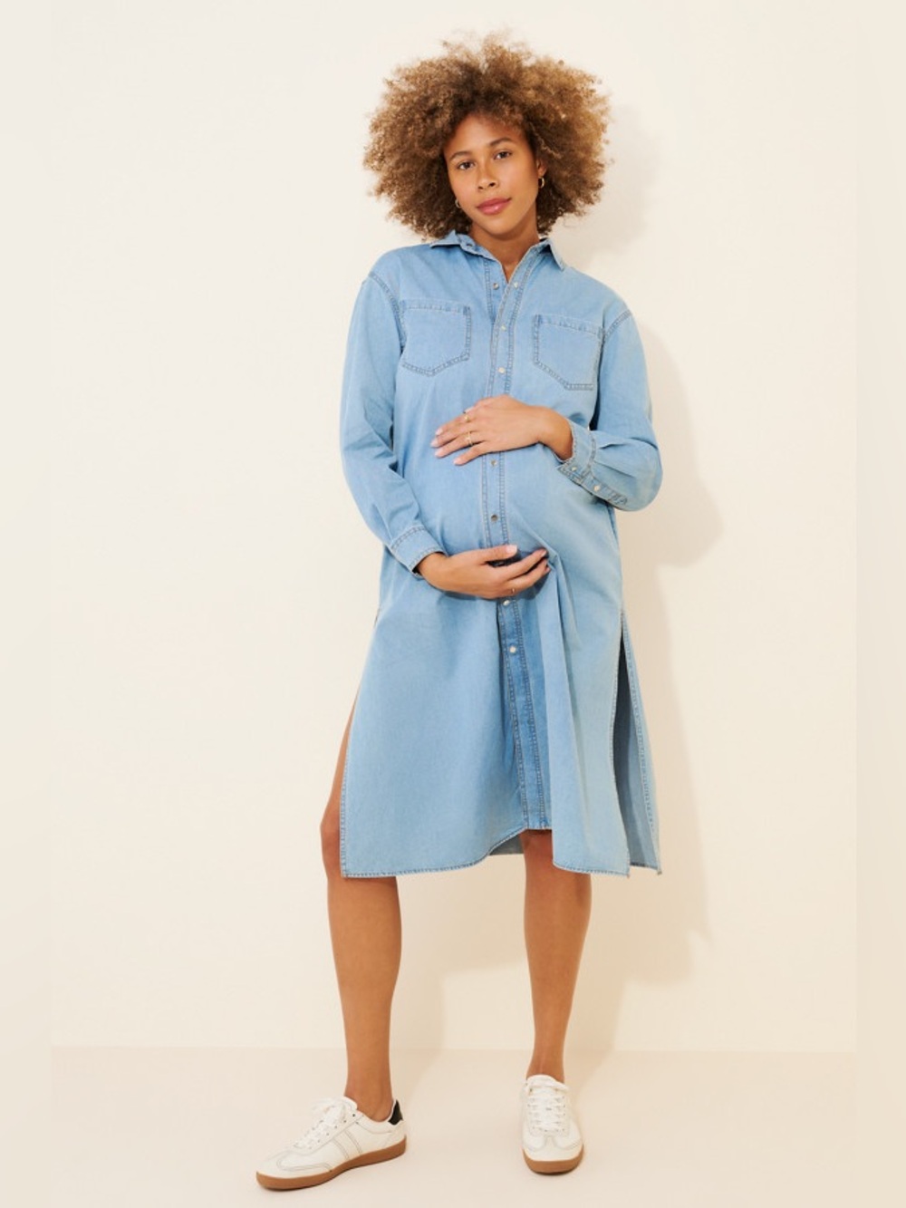 Emilia George Maternity Luca Denim Shirtdress Light Blue Chambray Midi